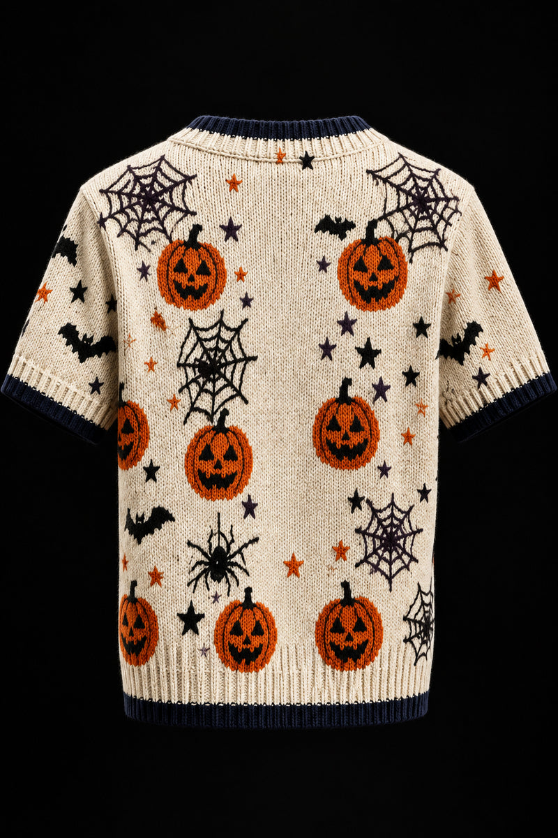 Pull court femme Halloween citrouilles et toiles d’araignée