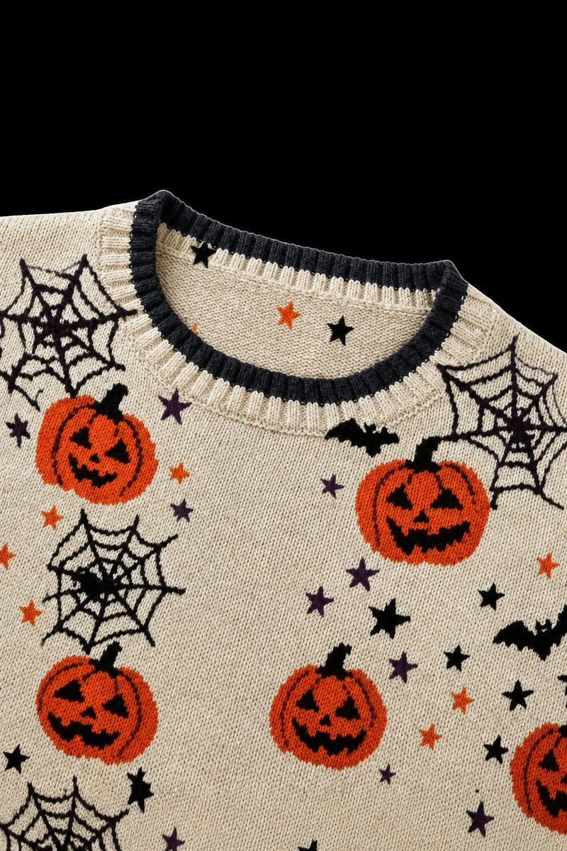 Pull court femme Halloween citrouilles et toiles d’araignée